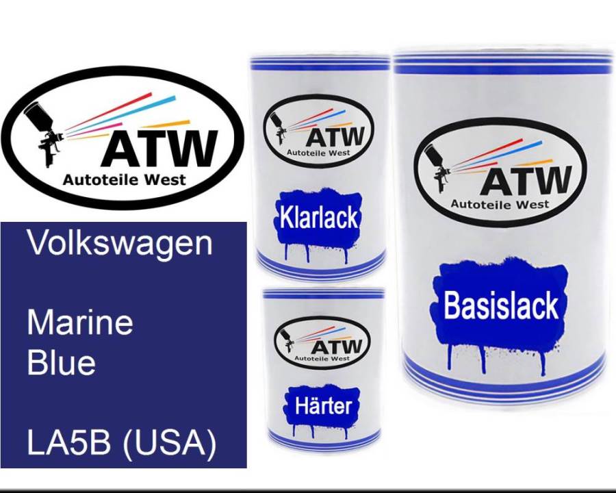 Volkswagen, Marine Blue, LA5B (USA): 500ml Lackdose + 500ml Klarlack + 250ml Härter - Set, von ATW Autoteile West.